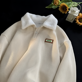 Men's Corduroy Fleece Lined Polo Sweatshirt - Casual Winter Wear