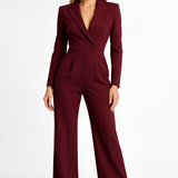 Women's V-Neck Wide Leg Jumpsuit - Formal Office Wear
