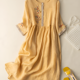 Women's Embroidered A-Line Midi Dress - Casual Outing
