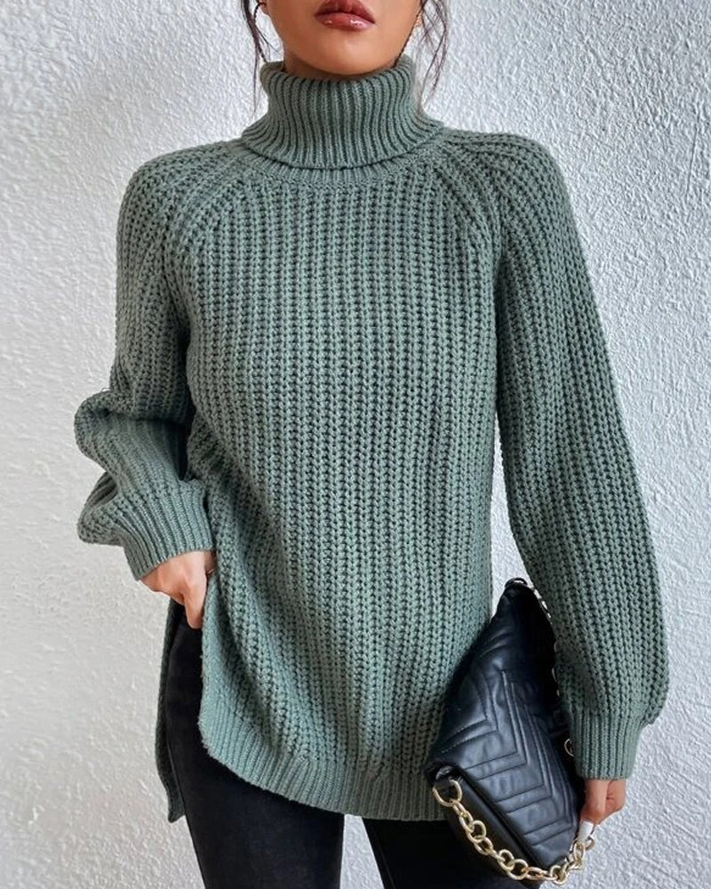 Women's Turtleneck Sweater Chunky Knit Sleeve - Cold Weather Wear