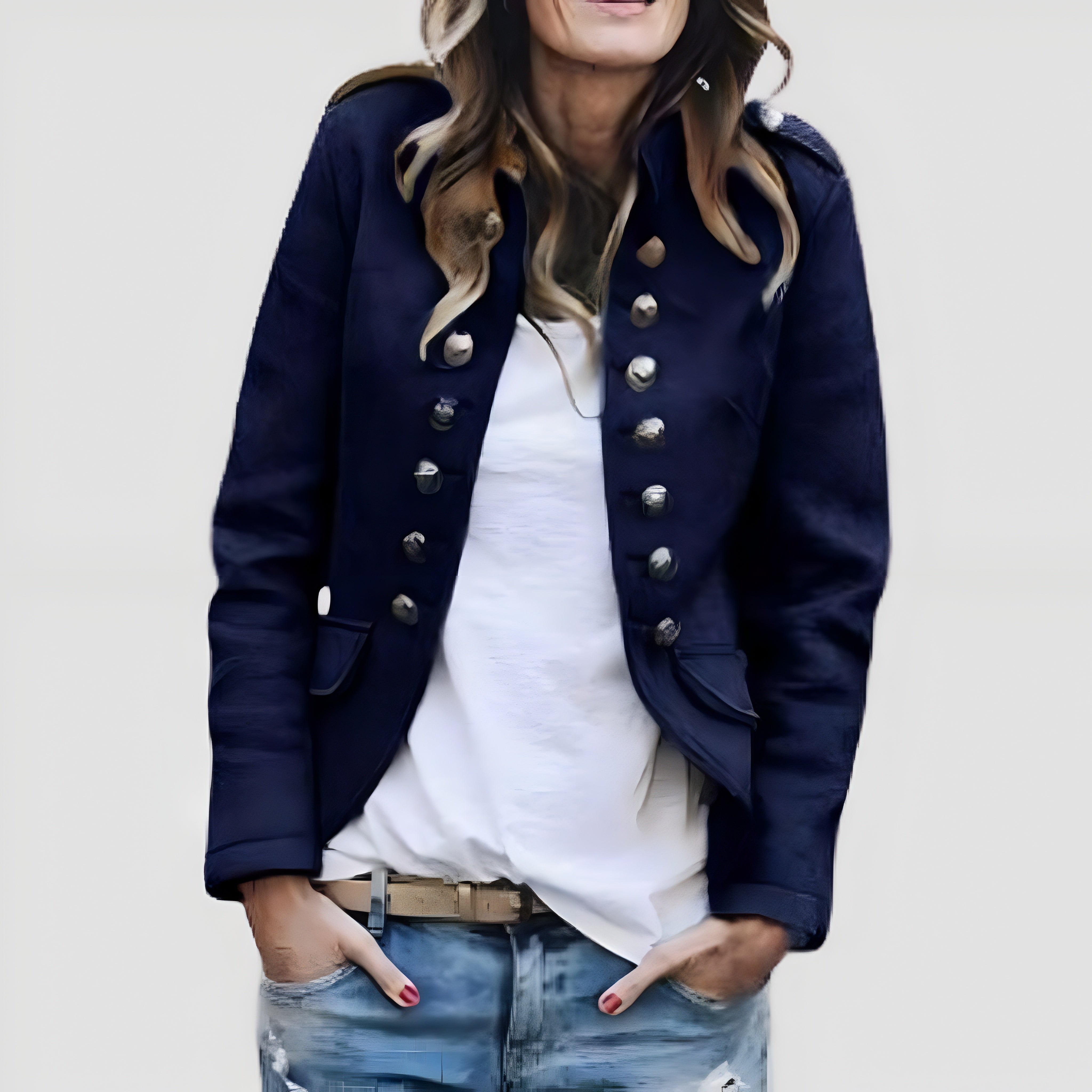 Women's Military Style Jacket Button Front - Casual Wear