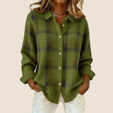 Womens Button-Up Sweater Plaid Pattern Relaxed Fit - Casual Wear