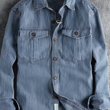 Men's Vintage Striped Denim Shirt - Casual Wear