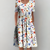 Women's Floral Pleated Midi Dress - Casual Wear