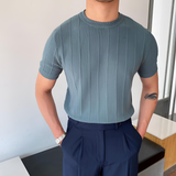 Men's Vertical Ribbed Knit Shirt - Casual Smart Wear