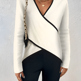 Women's Contrast Trim Long Sleeve Top - Office Wear