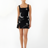 Women's Beaded Moon and Stars Mini Dress - Party Wear