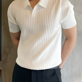 Men's Ribbed Knit Polo Shirt - Casual Smart Wear