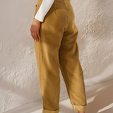 Women's High-Waisted Pleated Corduroy Trousers - Casual Daily Wear