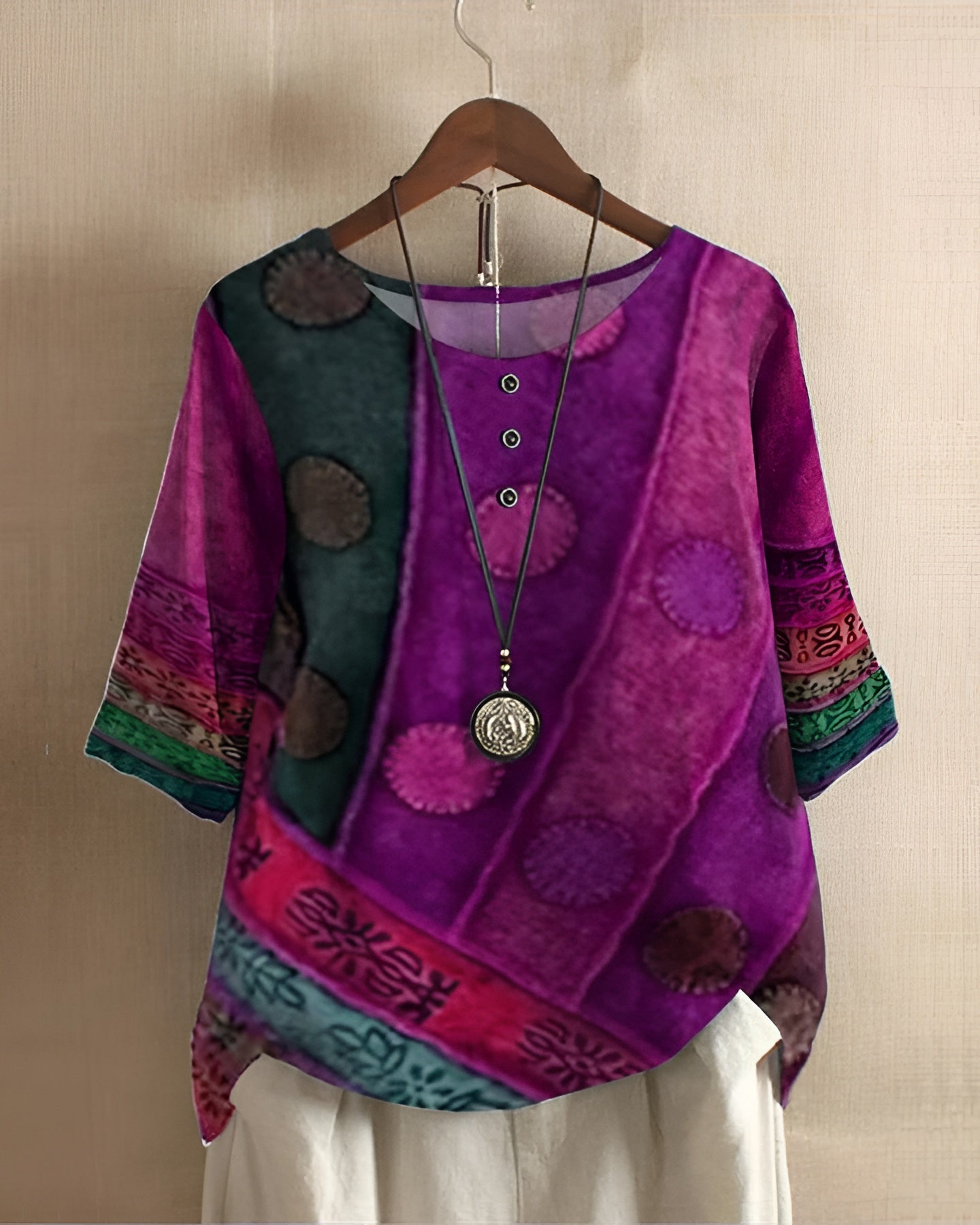 Women's Tunic Blouse Multi Color Polka Dot Print - Casual Wear