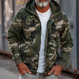 Men's Camo Hooded Bomber Jacket - Casual Outdoor