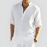 Men's Henley Shirt Long Sleeve Grandad Collar - Casual Wear
