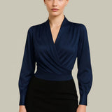 Women’s Wrap Front Long Sleeve Blouse - Business Casual Wear