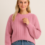Women's Ribbed Knit Round Neck Sweater - Casual Daily Wear
