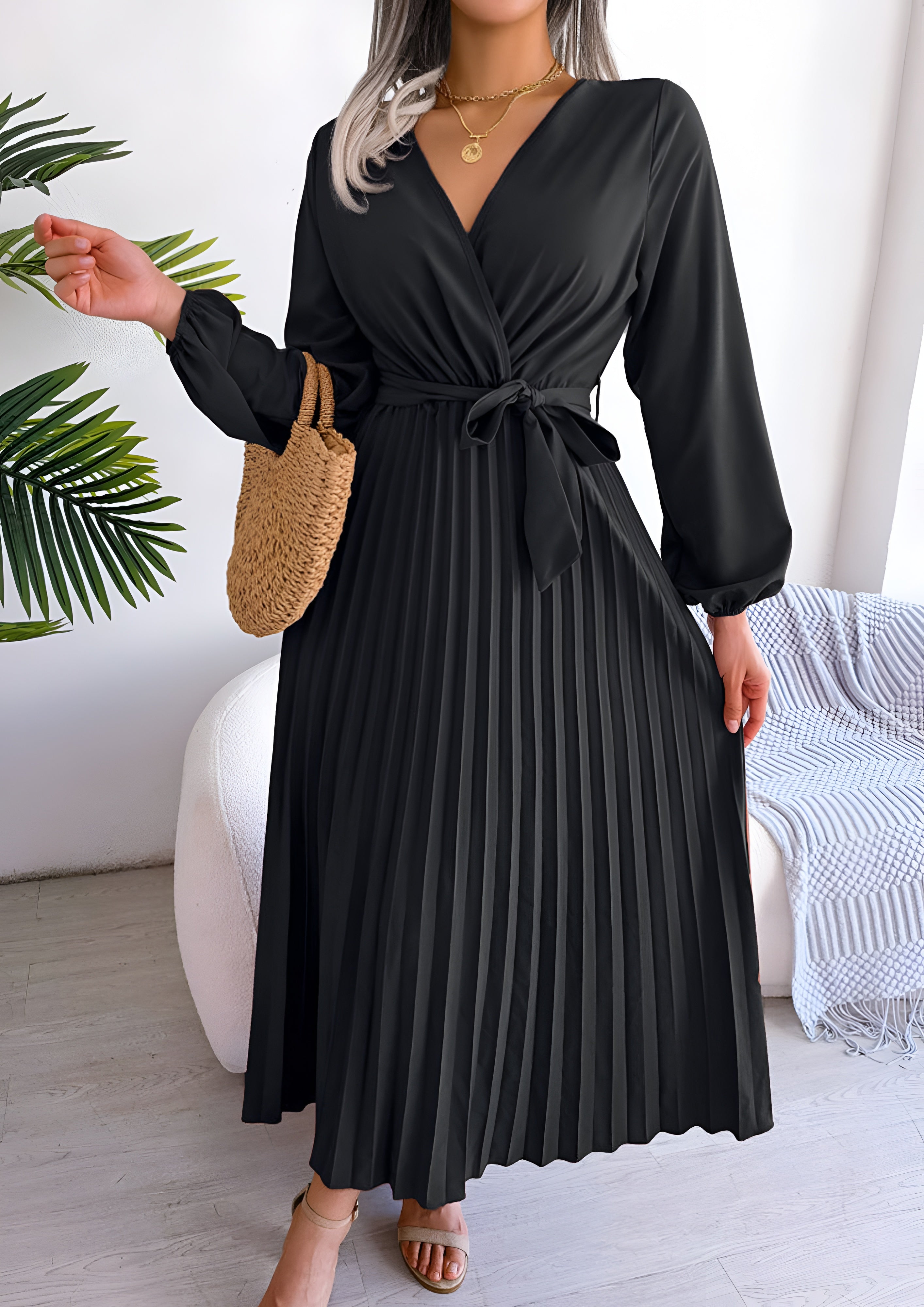 Women's Pleated Maxi Dress - Casual Elegant Dress