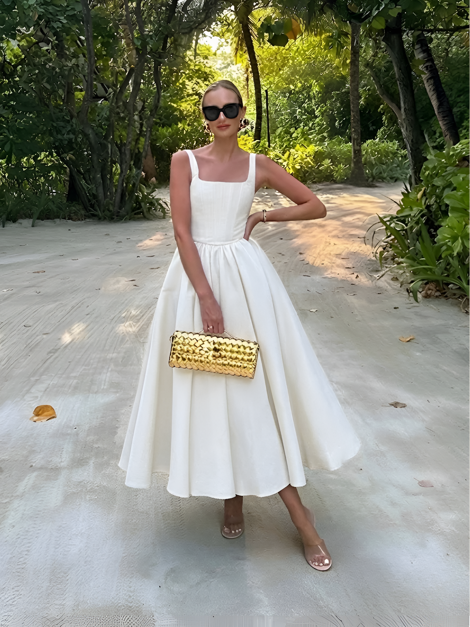 Women's Square Neck A-Line Maxi Dress - Formal Evening Wear