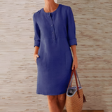 Women's Button Front Pocket Shift Dress - Casual Everyday Wear