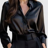 Women's Satin Long Sleeve Blouse - Formal Evening Wear