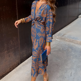 Women's Twisted Waist Long Sleeve Midi Dress - Wedding Guest