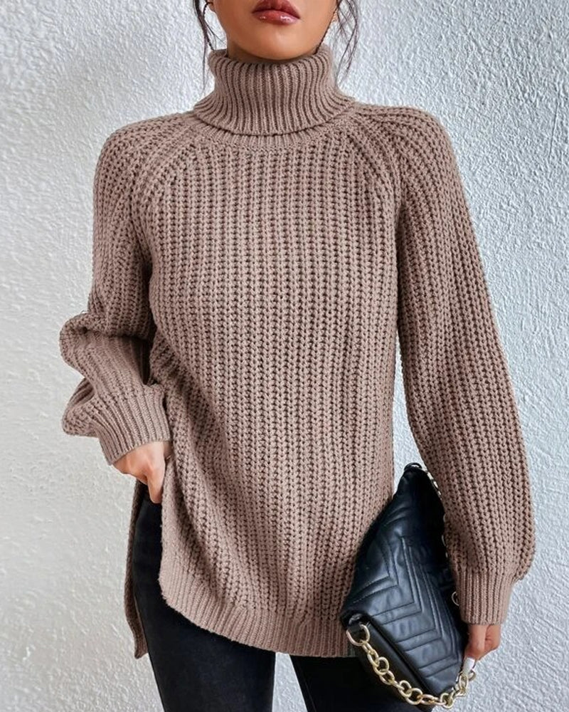 Women's Turtleneck Sweater Chunky Knit Sleeve - Cold Weather Wear