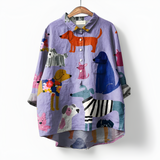 Women's Button Down Shirt Artistic Print Oversized Fit - Casual Wear