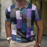 Men's Patchwork Print Polo Shirt - Casual Wear