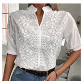 Women's Floral Embroidered Blouse - Casual Wear