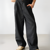 Men's Pleated Wide Leg Trousers - Casual Everyday Wear