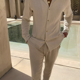 Men's Camp Collar Long Sleeve Shirt Set - Vacation Wear