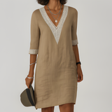 Women's Shift Dress V Neck Lace Trim - Casual Wear