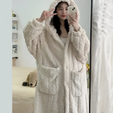 Women's Hooded Long Bathrobe - Home Loungewear
