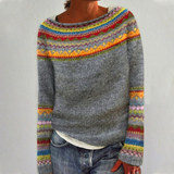 Women's Fair Isle Boat Neck Sweater - Casual Wear