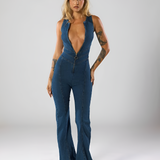 Women's Heart Cutout Flare Leg Jumpsuit - Evening Wear