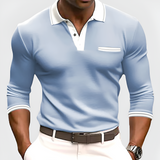 Men's Contrast Collar Long Sleeve Polo - Smart Casual