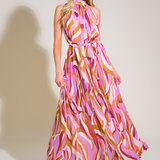 Women's Halter Neck Pleated Maxi Dress - Wedding Guest