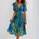 Women's V-Neck Flutter Sleeve Floral Midi Dress - Garden Party Event