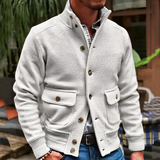 Men's Ribbed Stand Collar Button Jacket - Casual Everyday