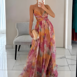 Women's Floral Print Cutout Maxi Dress - Evening Gala