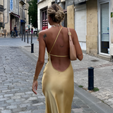 Women's One Shoulder Backless Maxi Dress - Evening Event