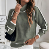 Women's Contrast Trim High Neck Sweater - Casual Wear