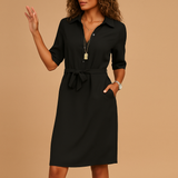 Women's Tie Waist Button Down Midi Dress - Office To Evening