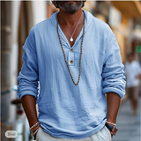 Men's Henley Neck Long Sleeve Shirt - Casual Daily Wear