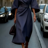 Women's Bell Sleeve Belted Wrap Dress - Professional Evening Wear