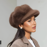Women's Faux Fur Newsboy Cap - Winter Fashion
