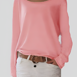 Women's Boat Neck Long Sleeve Knit Top - Casual Everyday Wear