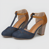 Women's T-Strap Pumps Block Heel - Retro Workwear