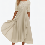 Women's Floral Chiffon Midi Dress - Wedding Guest