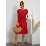 Women's Short Sleeve Smock Midi Dress - Casual Wear
