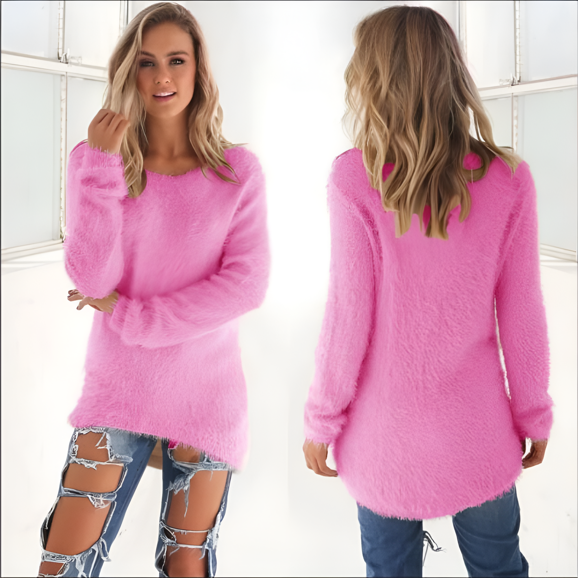 Women's Fuzzy Loose Long Sleeve Sweater - Casual Daily Wear