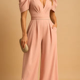 Women's Puff Sleeve Jumpsuit - Elegant Casual Wear
